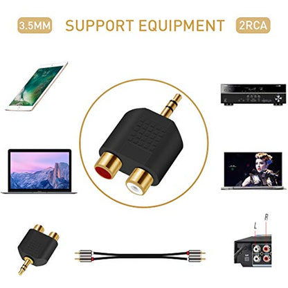 Oxsubor 3.5mm to RCA Splitter Adapter Gold Plated 3.5mm Male Stereo to 2 RCA Female Jack Y Plug Audio Converter (2 Pack)