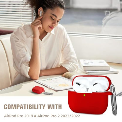 Hamile Compatible with AirPods Pro Case Protective Silicone Airpod Case Shockproof Cover Skin for Apple Airpod Pro 2019 Charging Case, with Keychain, Red - color: 5-Red