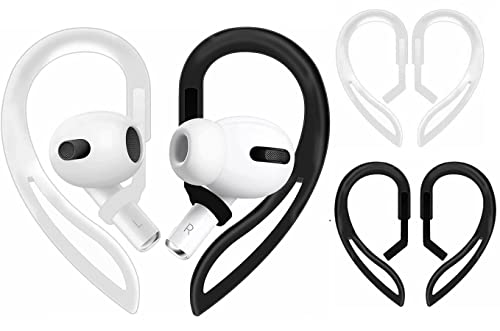 2 Pairs Ear Hooks Compatible with AirPods 3rd Generation [Multi-Dimensional Adjustable] Anti-Slip Ear Fins Accessories Compatible with AirPods Pro AirPods 3 2 1 Gen,Black/White