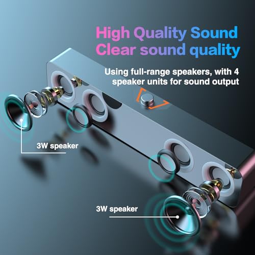 Elimavi Computer Speakers for Desktop PC, 2.0-Channel Speakers with Static LED Lighting and Volume Control, Featuring a 3.5mm Input and USB Powered Plug and Play, Compatible with Monitors, laptops