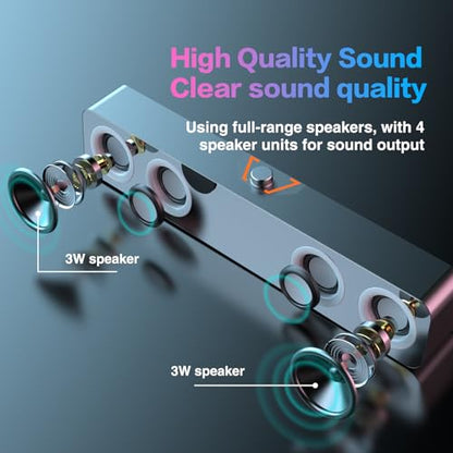 Elimavi Computer Speakers for Desktop PC, 2.0-Channel Speakers with Static LED Lighting and Volume Control, Featuring a 3.5mm Input and USB Powered Plug and Play, Compatible with Monitors, laptops
