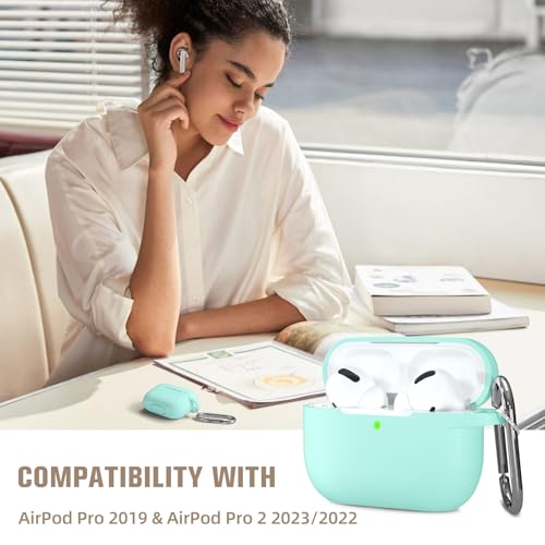 Hamile Compatible with AirPods Pro Case Protective Silicone Case Shockproof Cover Skin for Apple AirPod Pro 2019 Charging Case, with Keychain, Mint Green - color: Mint Green