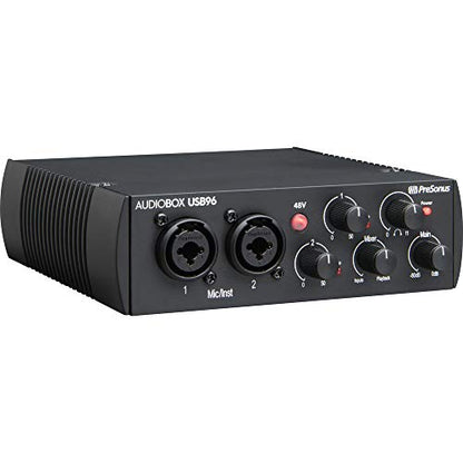 Presonus AudioBox 96 Audio USB 2.0 Recording Interface and Studio One Artist Software kit with Condenser Microphone Shockmount, and XLR Cable (Black)