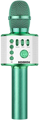 BONAOK Wireless Bluetooth Karaoke Microphone, 3-in-1 Portable Handheld Mic Speaker for All Smartphones, Gifts for Boys Kids Adults All Age Q37(Green) - color: Green