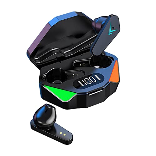 Bluetooth Wireless 5.2 Sweatproof Gaming Earbud Headphones with Microphone, RGB LED Rechargeable 24hr Charging Case Powerful Surround Stereo Bass Low Latency and Passive Noise Cancelling