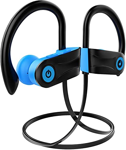 Bluetooth Headphones, Otium Wireless Sports Earbuds, Waterproof IPX7 w/Mic, HD Stereo in-Ear Earphones, Case, Fast Pairing, Gym Running Workout, 10 Hrs Battery Noise Cancelling Headsets - color: Blue