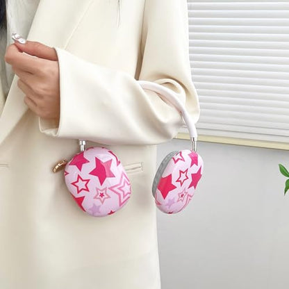 Case Compatible with AirPods Max Headphones, Soft TPU Cute Pink Star Pattern Anti-Scratch Protective Ear Cup Covers Headphone Cases for Woman Kids - color: pink stars