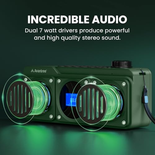Avantree BoomByte - Portable FM Radio & Bluetooth Speaker with Stereo Sound | Long Rechargeable Playtime, Micro SD Card & USB Audio Input, MP3 Player, Metal Finish, Easy to Use, Green - color: Green