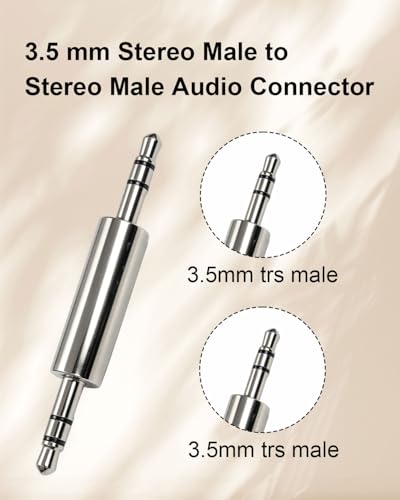 4 Pack Metal 3.5mm TRS Male to Male AUX Audio Coupler Adapter | 1/8 Inch Stereo Plug Connector for Car Aux, Bluetooth Receiver, MP3 Player, Laptop & Audio Transmitters, Silver