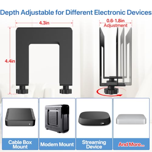 Wall Mount for Cable Box, Modem, Router, Streaming Media Devices Mount | Adjustable for Small or Narrow Devices, Two Installation Options, Good Heat Dissipation, Includes Installation Hardware
