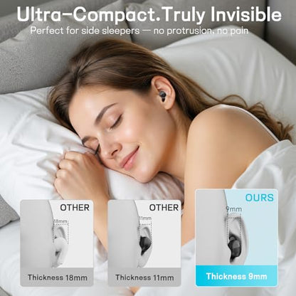 Sleep Earbuds for Side Sleepers, Mini Invisible Bluetooth Earbuds, Ultra-Light Sleep Headphones HiFi Sound, Long Battery Life, LED Display, Bluetooth 5.4, ANC Noise Cancelling, Black