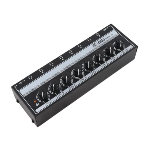 Headphone Amplifier, Stereo Headphone Amplifier Clear Sound Metal 100 to 240V Compact 8 Output and 1 Input Channels Sturdy for Stage