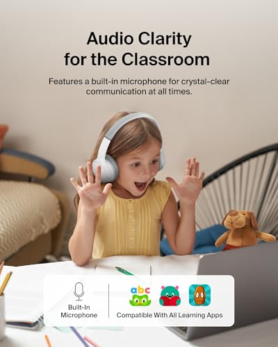 Belkin SoundForm Mini Bluetooth Kids Headphones, On Ear, 30H Battery Life | Toddler headphones, 85dB volume limiter, built-in mic, wired connection option, iPad, Android tablet, school - color: White, style: Wireless (USB-C)