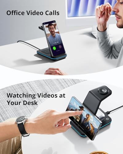 Wireless Charger for Samsung&Android: JoyGeek 3 in 1 Charging Station for S26/S25/S24/S23/S22/S21/S20/Note20/Z Fold&Flip, Galaxy Watch8/7/6/5/4/3/Active2/1, Buds 3 Pro - color: Black