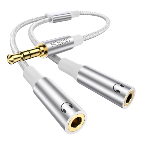 MOSWAG Headphone Splitter 3.5mm Splitter 2 Way Audio Y Splitter Stereo Cable Earphone Jack Adapter for iPhone Samsung PS4 Switch Tablets PC Laptop MP3 - color: White