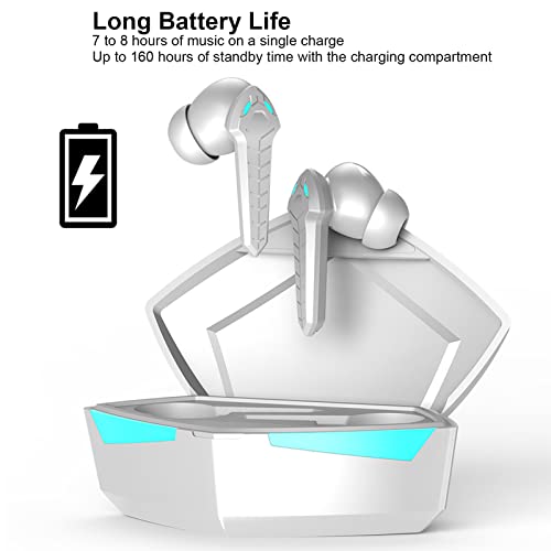 Septpenta Bluetooth Gaming Earbuds, Stereo 45Ms Ultra Low Latency BT 5.2 13mm Drivers Dual Mode Wireless Earphone, Two Illumianated Auto Pairing Deeper Bass Built in Mic for Laptop(White) - color: White
