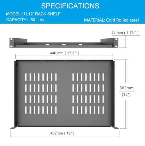 1U Disassembled Universal Server Rack Shelf Steel 12" Deep - size: 12 inch