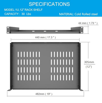 1U Disassembled Universal Server Rack Shelf Steel 12" Deep - size: 12 inch