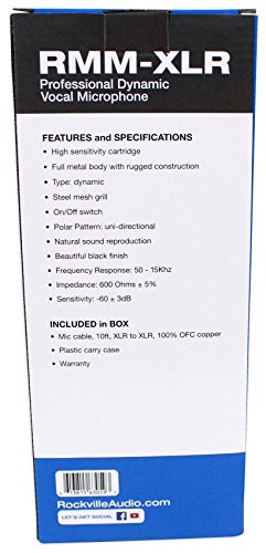 Rockville RMM-XLR 2-Pack Dynamic Supercardioid Microphones with XLR Cables | 50Hz-15kHz, 600 Ohm, -60dB Sensitivity, Metal Bodies, On/Off Switches, 2 10' XLR Cables, 2 Mic Clips, 2 Carry Cases, 2-Items