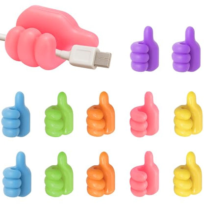 12-Pack Silicone Thumb Cable Clips, Fun Cord Holders & Wall Hooks for Desk, Car, or Home — Multi-Purpose Wire Organizer, Key & Charger Management Solution