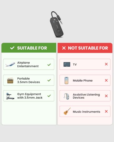 Avantree Relay - Airplane Bluetooth Adapter for 2 AirPods or Headphones | Qualcomm aptX Adaptive, 25H Battery, Future-Proof Firmware Upgradable, 3.5mm AUX Audio Transmitter for Flight Travel & Gym - color: 1-Black