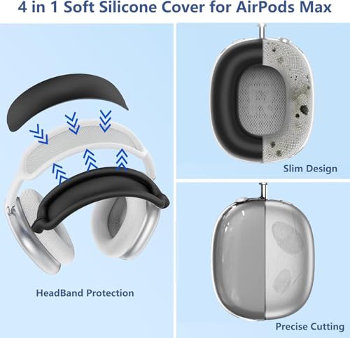 [4 in 1] Case Cover for AirPods Max 2/1 (2026/2024/2020) Ear Pad Case Cover/Headband Cover/Ear Cups Cover with Bling Star for Apple AirPods Max Headphones (Black Stars) - color: Black Stars