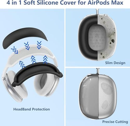 [4 in 1] Case Cover for AirPods Max 2/1 (2026/2024/2020) Ear Pad Case Cover/Headband Cover/Ear Cups Cover with Bling Star for Apple AirPods Max Headphones (Black Stars) - color: Black Stars