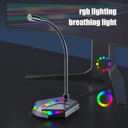 USB Microphone Adjustable Home Audio PC Equipment with RGB Light | Desktop Microphone for Recording Games Chatting Home Studio Broadcast Podcasting