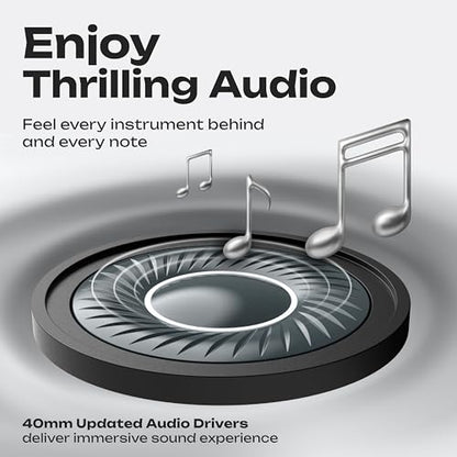 PowerLocus Bluetooth Headphones Over Ear, 60H Playtime, 4 EQ Modes Wireless Headphones with Microphone, Hi-Fi Stereo Deep Bass Foldable Headphone, Soft Foam Ear Cups,Fast Charging for Travel/PC/Phones - color: Grey/Mint