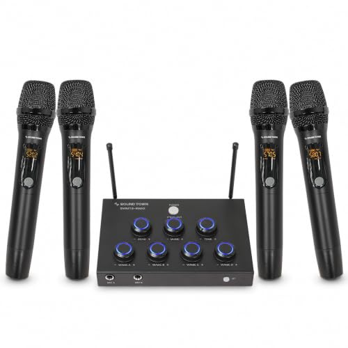Sound Town 32-Channel Wireless Microphone Karaoke Mixer with 4 Rechargeable Metal Mics, Optical (Toslink), AUX for Smart TVs, Soundbars & Home Receivers, Tablet, PC (SWM15-4MAX) - color: Gloss Black