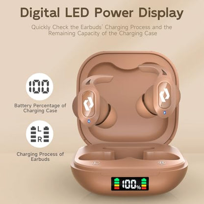 Wireless Ear buds Bluetooth Earbuds Stereo Bass Built in Mic Headphones LED | Power Display Waterproof Wireless Charging Case 64H Playback for iPhone Android Phones Computer Sports Gaming Workout Running - color: Dune