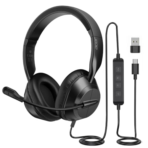 Acer Headset with Microphone for PC, ENC Noise-Cancelling Mic, USB-C/USB-A | 40mm drivers, 160g lightweight comfort, in-line mute & volume controls, 1.8m cable, plug-and-play, all-day office use