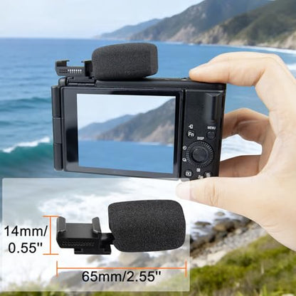 SOULWIT 2Pcs Windscreen Wind Muff for Sony ZV-1F/ZV-E10/ZV-1/ZV-E1/ZV-1 II Vlog Cameras, Cold Shoe Adapter with Furry Windshield + Mic Cover - Black