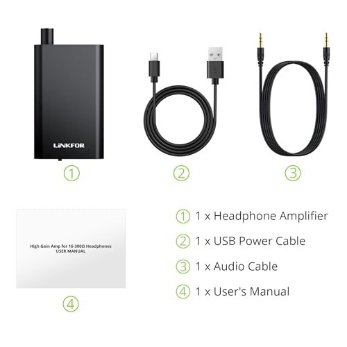 LiNKFOR Professional 16-300Ω Headphone Amplifier Portable Headphone Volume Amplifier Rechargeble Headphone Amp Desktop Amp with 3.5mm Jack & A Gain Switch for MP3 MP4 Phones and Computers etc