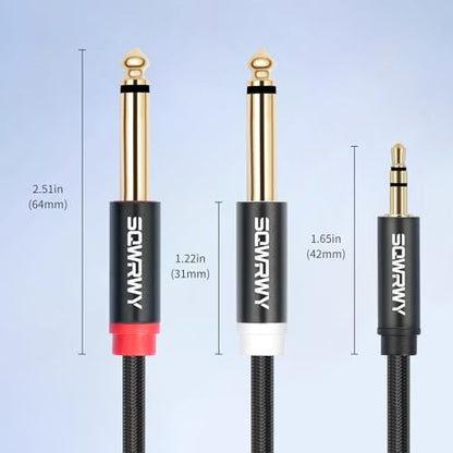 3FT 3.5mm to Dual 1/4" Mono Audio Adapter Cable, 2 Pack, Stereo to Mono Y-Cable for Home Audio Systems, Speakers, CD Players, Amplifiers, Connect 3.5mm Output to Two 1/4" Mono Inputs