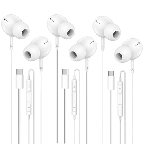 USB C Headphones with Microphone for iPhone 17 16 15 Pro Max,3 Pack | Type-C Wired Earbuds with Volume Control,Nosie Cancelling,Earphone for Galaxy S26 S25 S24, Pixel 10a 9