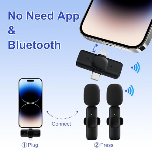 JUDKIOM 2 Pack Wireless Lavalier Microphone for iPhone,Android, USB C, Clip-on Mics, Bluetooth Lapel Mic for Video Recording Interview Vlog YouTube TikTok - style: 2 in 1