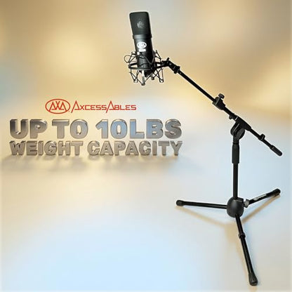AxcessAbles Short Microphone Stand with 34" Telescoping Boom Arm | Low Profile Mic Tripod for Drums and Guitar Amps - style: 1 Mic Stand