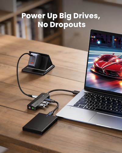 VENTION USB 3.0 Hub, 3 USB A Ports, USB to 3.5mm Jack Audio Adapter, USB External Sound Adapter for Windows Mac Linux PC Laptop Destops PS5 Switch 2