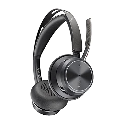 Poly - Voyager Focus 2 Office USB-A (Plantronics) - Bluetooth Dual-Ear (Stereo) Headset with Boom Mic - USB-A PC/Mac/Desk Phone Compatible - Active Noise Canceling - Works with Teams, Zoom & More