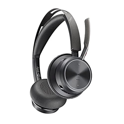 Poly - Voyager Focus 2 Office USB-A (Plantronics) - Bluetooth Dual-Ear (Stereo) Headset with Boom Mic - USB-A PC/Mac/Desk Phone Compatible - Active Noise Canceling - Works with Teams, Zoom & More