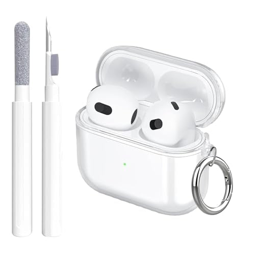 Aircawin for Airpods 4 Clear Case, Shockproof, Soft Transparent TPU Case with Carabiner and Cleaning Pen - color: Diamond Pure, size: Airpods 4