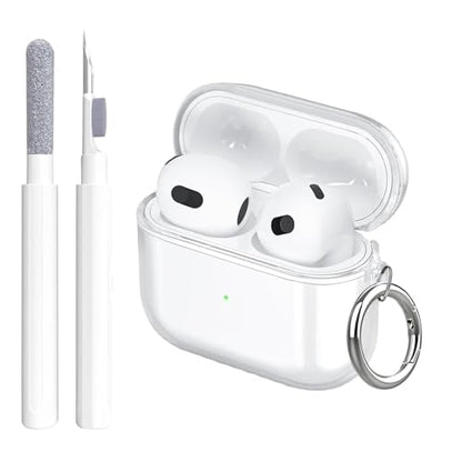 Aircawin for Airpods 4 Clear Case, Shockproof, Soft Transparent TPU Case with Carabiner and Cleaning Pen - color: Diamond Pure, size: Airpods 4