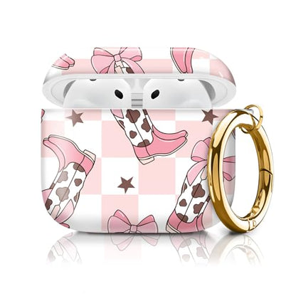 Compatible with AirPods 4th Generation Case 2024, Shockproof Cover with Golden Buckle for Women & Girls, Protective Anti-Drop Design(Cute Cowgirl Boots) - color: Cute cowgirl boots