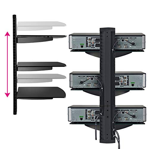 suptek 3 Floating Shelf Wall Bracket with Strengthened Tempered Glass for DVD Players/Cable Boxes/Games Consoles/TV Accessories, 3 Shelves, Black, CS303 - color: Black 3 Tiers