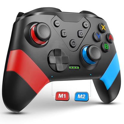 Switch Controller, Wireless Switch Controller for Switch/Switch Lite/Switch OLED, Extra Switch Controller with Paddles, Programmable Switch Control Remote Gamepad with Back Buttons,Wake-up,Turbo - color: Red+Blue