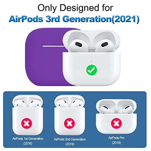 Compatible with AirPods 3 Case, Protective Silicone Cover for AirPods 3rd Generation Case 2021, Wireless Charging - Purple - color: C-Purple