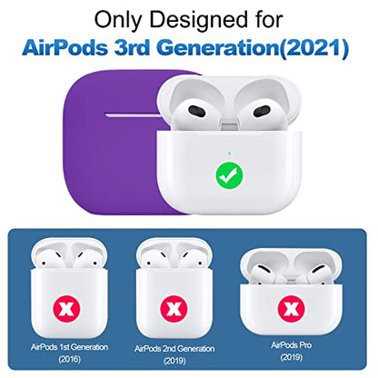 Compatible with AirPods 3 Case, Protective Silicone Cover for AirPods 3rd Generation Case 2021, Wireless Charging - Purple - color: C-Purple