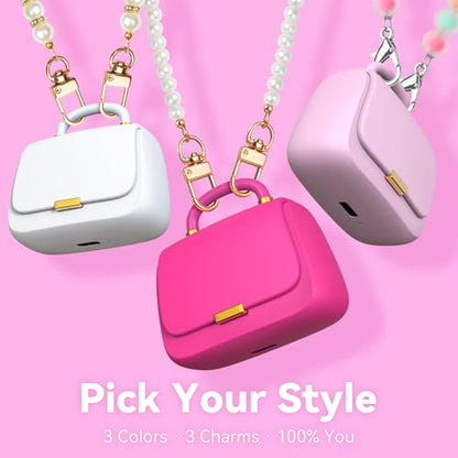ANCwear Wireless Earbuds with Mini Handbag Case, 22H Playtime, Hot Pink | Bluetooth 5.3, 13mm drivers, touch controls and DIY stickers for music, calls, travel, everyday wear and gifting - color: Rose Pearl