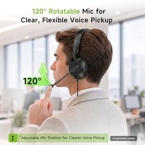 Acer Headset with Microphone for PC, ENC Noise-Cancelling Mic, USB-C/USB-A | 40mm drivers, 160g lightweight comfort, in-line mute & volume controls, 1.8m cable, plug-and-play, all-day office use